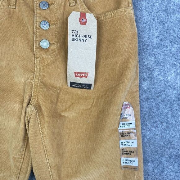 Levis 721 High Rise Skinny Corduroy Pants Womens 25 Brown Button Fly 5-Pocket - Picture 8 of 14